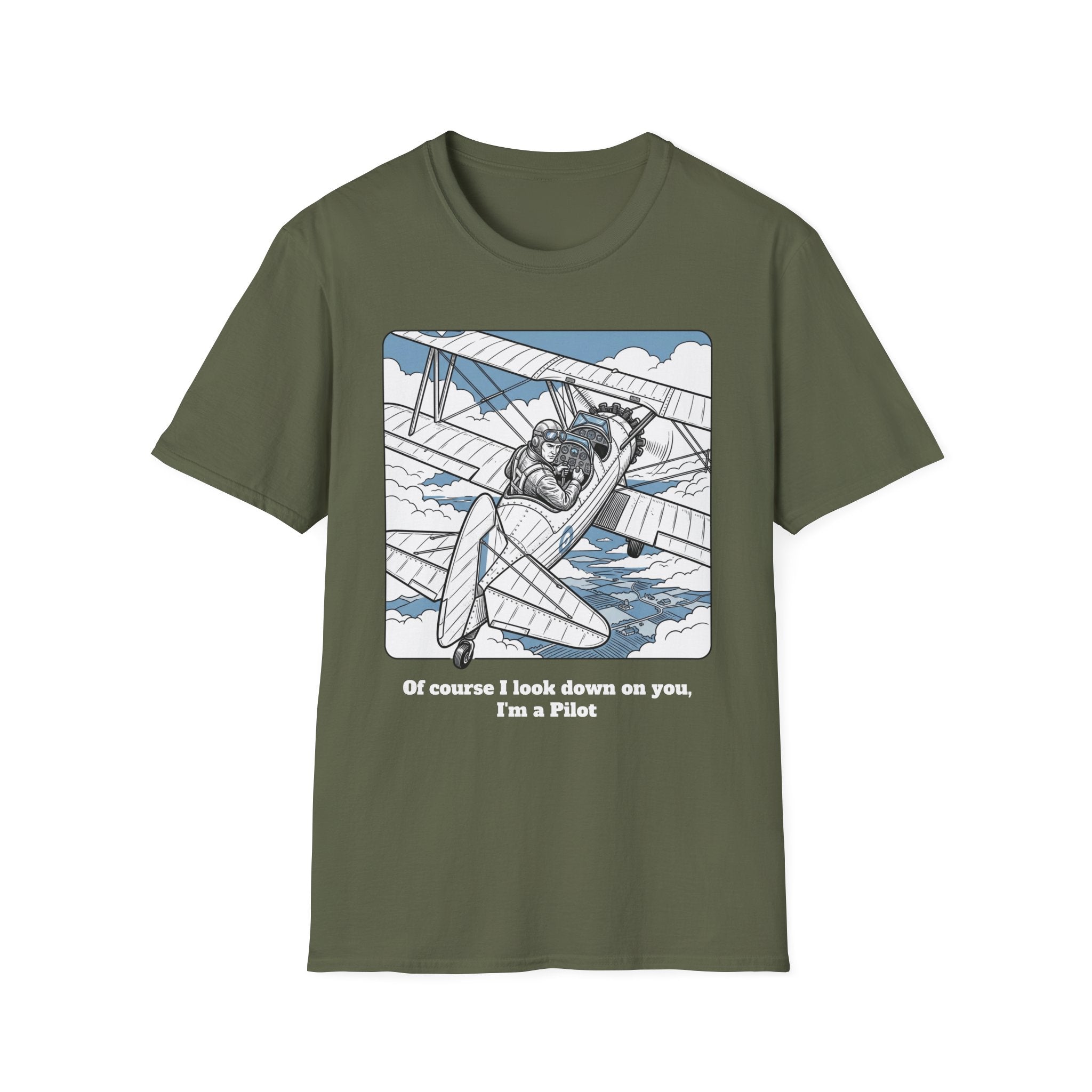 Pilot T‑Shirt – Vintage Biplane Design "Of Course I Look Down On You, I’m a Pilot"