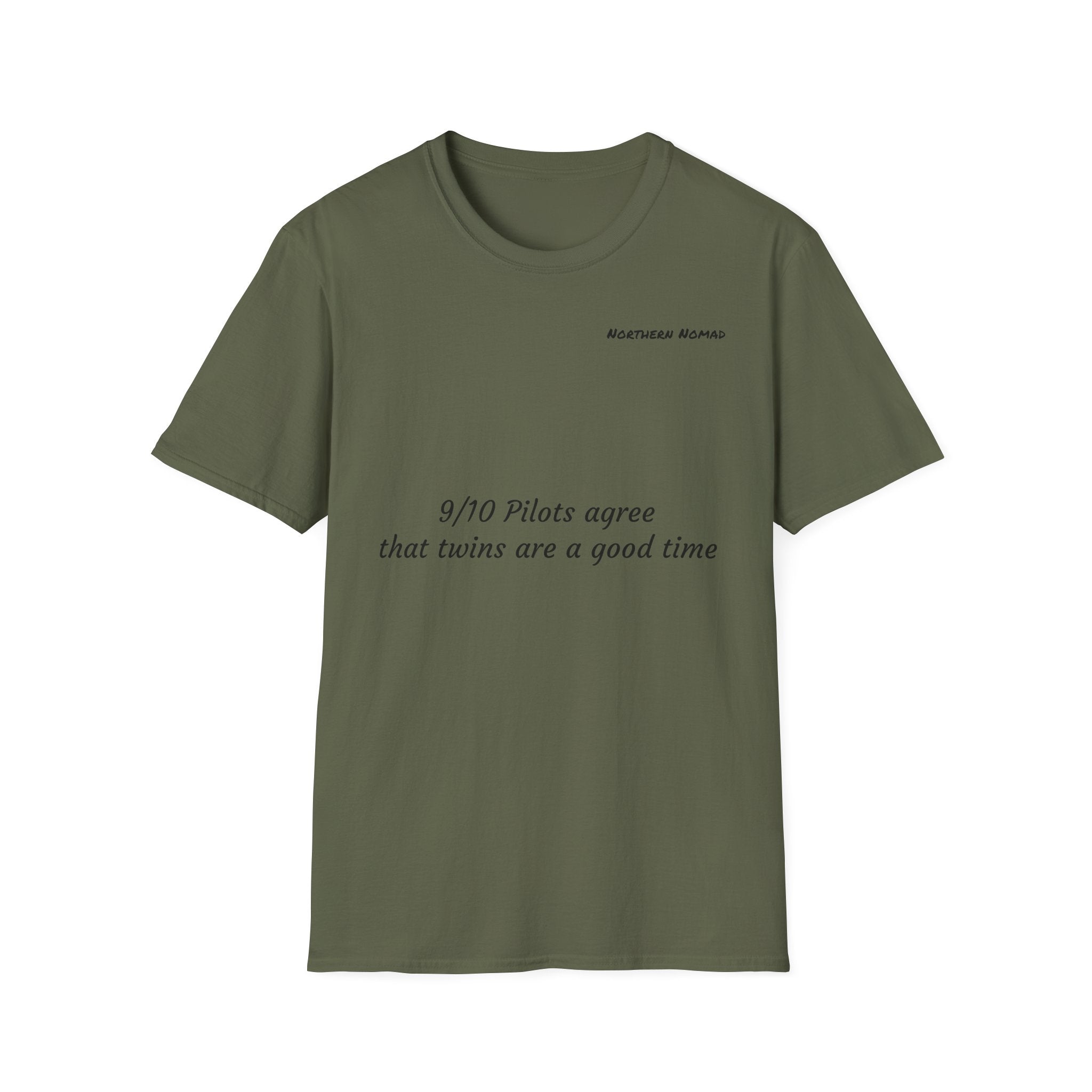 Pilot Humor T‑Shirt — “9/10 Pilots agree that twins are a good time” with Airplane Graphic