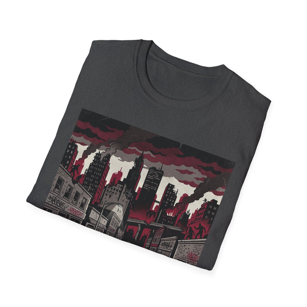 Apocalyptic Cityscape T‑Shirt – "Change is scary, but staying somewhere you don't belong will kill you"