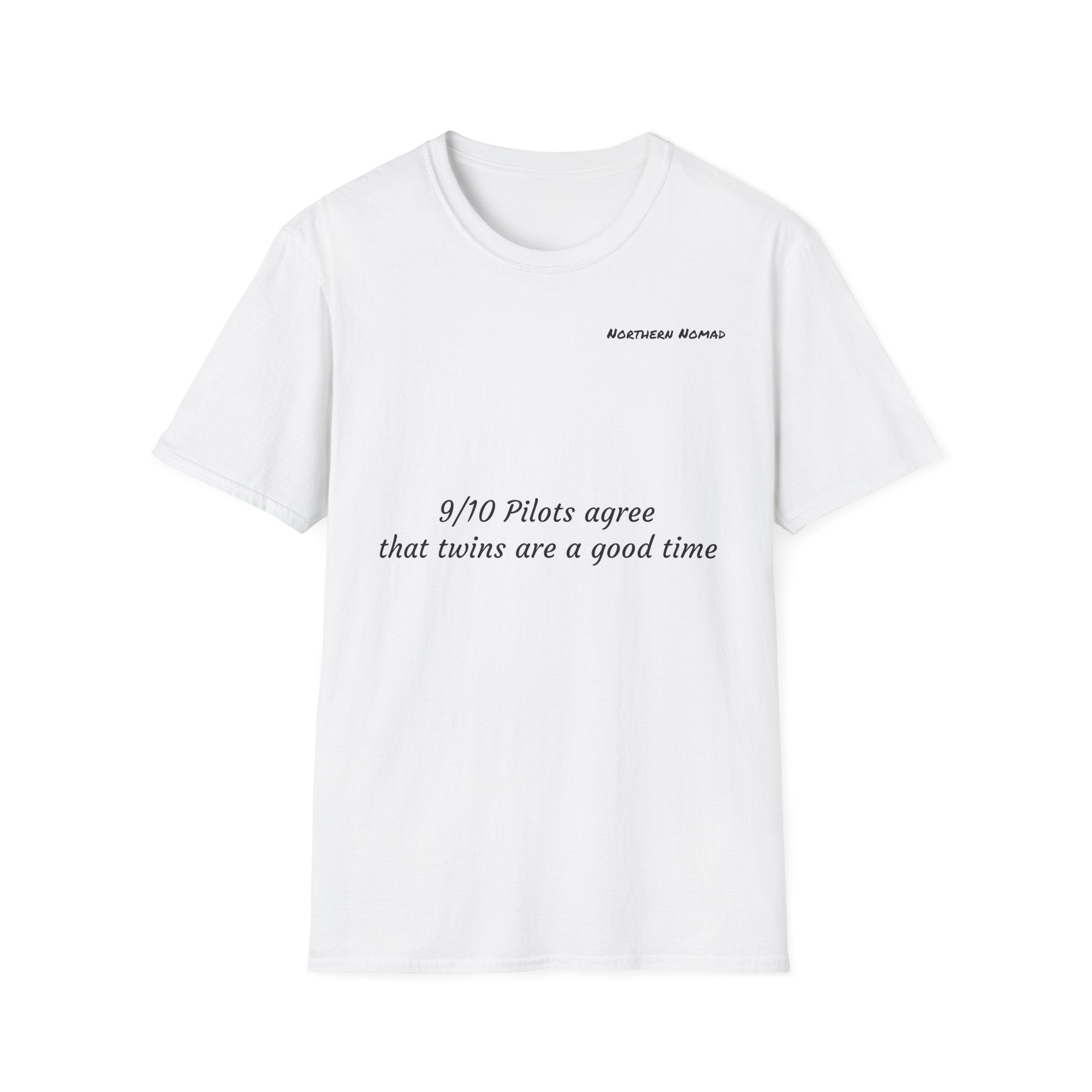 Pilot Humor T‑Shirt — “9/10 Pilots agree that twins are a good time” with Airplane Graphic